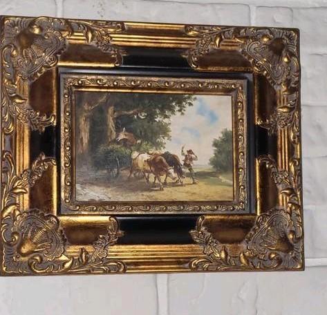 Antiek Schilderij - Landschap met Vee, Antiek en Kunst, Kunst | Schilderijen | Klassiek, Ophalen of Verzenden