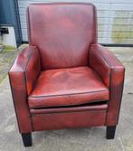 Klassieke fauteuil rood bruin leer + BEZORGING GRATIS, Gebruikt, ., Klassiek, Ophalen of Verzenden