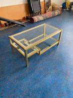 Gouden Salontafel met Glazen Bladen, Ophalen, Gebruikt, 100 tot 150 cm, Glas