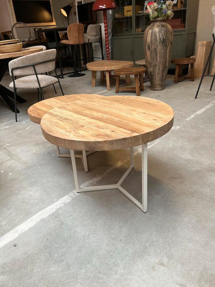 Salontafel Set Elmwood Wit Metaal - 70 & 50 cm, Huis en Inrichting, Tafels | Salontafels, Nieuw, Minder dan 50 cm, 50 tot 100 cm