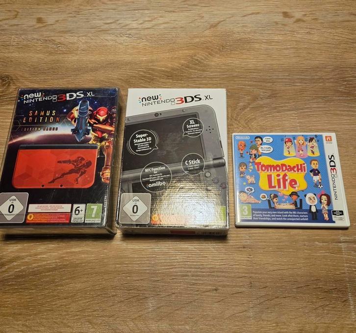 New 3DS XL + New 3DS XL Samus Edition en Tomodachi Life, Spelcomputers en Games, Spelcomputers | Nintendo 2DS en 3DS, Zo goed als nieuw