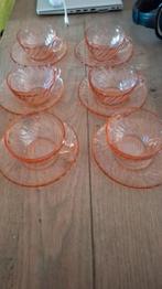 6 rosaline kop en schotels rose persglas arcoroc glas, Ophalen of Verzenden