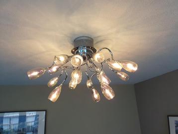 Design plafondlamp chroom met glazen kelkjes – 17 armen beschikbaar voor biedingen