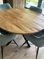 Ronde mangohouten eettafel met stoelen, Huis en Inrichting, Ophalen, Zo goed als nieuw, Rond, 100 tot 150 cm