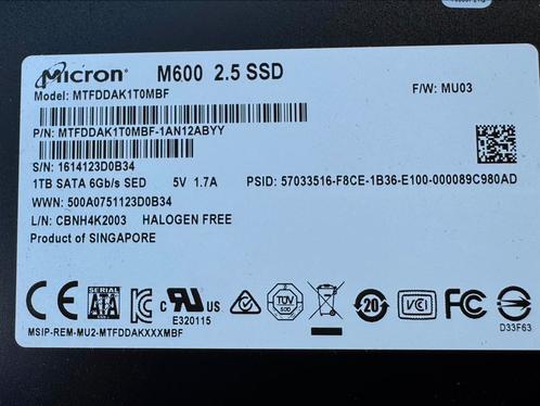 Micron M600 1TB SSD 2.5”, Computers en Software, Harde schijven, Zo goed als nieuw, Desktop, Intern, SSD, SATA, Ophalen of Verzenden