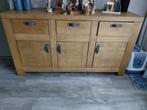 Rustiek eiken dressoir met leren handvatten, Ophalen, Gebruikt, Eikenhout, Minder dan 100 cm