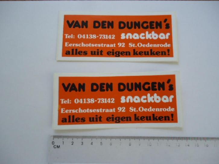 sticker oud Van den Dungen St Oedenrode snackbar vintage, Verzamelen, Stickers, Zo goed als nieuw, Bedrijf of Vereniging, Verzenden
