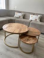 Mangohouten salon tafels set van 3, Huis en Inrichting, Tafels | Salontafels, Ophalen, Gebruikt, 50 tot 100 cm, Rond
