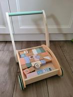 Loopwagentje hout met blokken, Huis en Inrichting, Woonaccessoires | Krantenbakken en Lectuurbakken, Ophalen of Verzenden, Nieuw