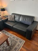 Twee en een half zit bankstel zwart leer, Huis en Inrichting, Ophalen, Gebruikt, Leer