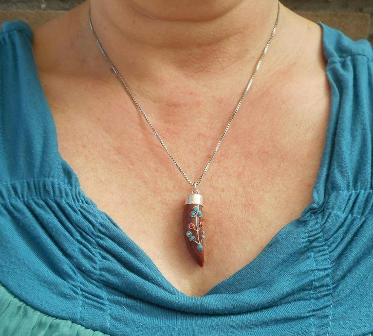 Zilveren ketting met aparte vintage hanger nr.041, Sieraden, Tassen en Uiterlijk, Kettingen, Zo goed als nieuw, Zilver, Zilver