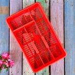 Vintage oranje bestekbakje kunststof bestekbak kamperen, Ophalen of Verzenden, Gebruikt