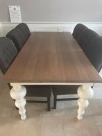 Mooie eikenhouten eettafel met bolpoten, Ophalen, Gebruikt, Landelijk, 4 tot 6 stoelen