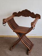 Antieke houten Savonarola stoel met leeuwenkoppen inklapbaar, Antiek en Kunst, Antiek | Meubels | Stoelen en Banken, Ophalen