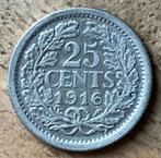 25 cent 1916 Wilhelmina, Postzegels en Munten, Munten | Nederland, Ophalen, Zilver, 25 cent, Koningin Wilhelmina