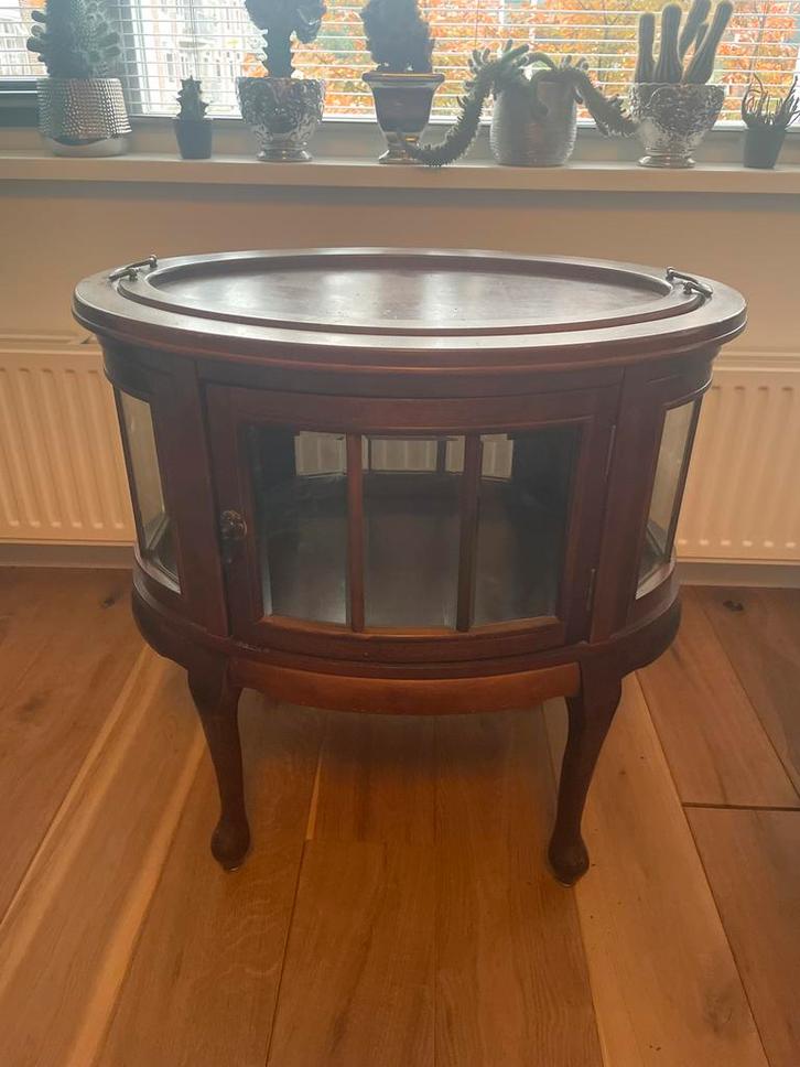 Ovaal Drankmeubel met Dienblad, Huis en Inrichting, Tafels | Salontafels, Gebruikt, 50 tot 75 cm, Minder dan 50 cm, Ovaal, Overige houtsoorten