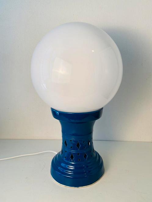 Space Age keramiek tafellamp met glazen bol, Huis en Inrichting, Lampen | Tafellampen, Gebruikt, Minder dan 50 cm, Glas, Ophalen of Verzenden