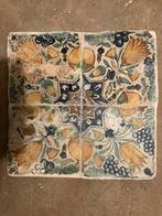 Antiek veelkleurig tegel tableau met granaatappels, Ophalen of Verzenden