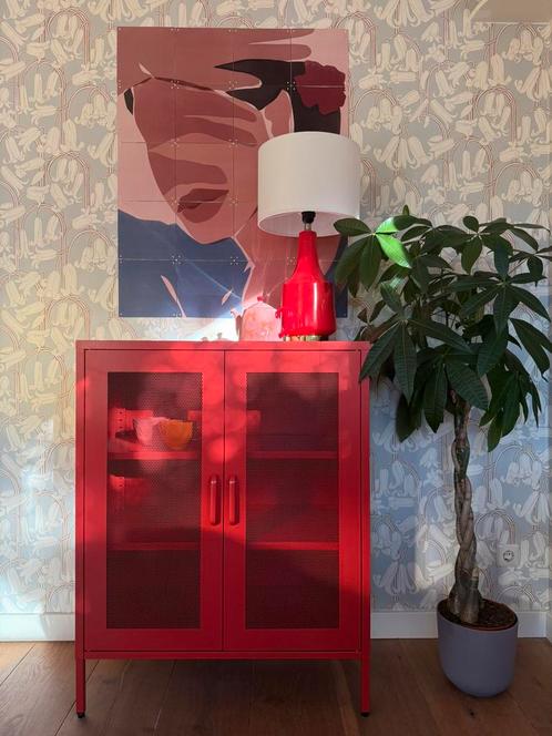 Metalen kast rood, Huis en Inrichting, Kasten | Dressoirs, Zo goed als nieuw, 50 tot 100 cm, 25 tot 50 cm, Met deur(en), Met plank(en)