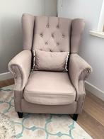 Taupe Fauteuil met Knopen, Huis en Inrichting, Fauteuils, Gebruikt, Ophalen of Verzenden, Stof, Taupe