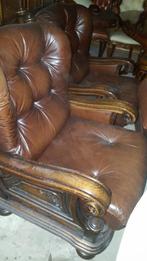 Eiken leder FAUTEUILS LEDER met bank, Huis en Inrichting, Ophalen, Gebruikt, 75 tot 100 cm