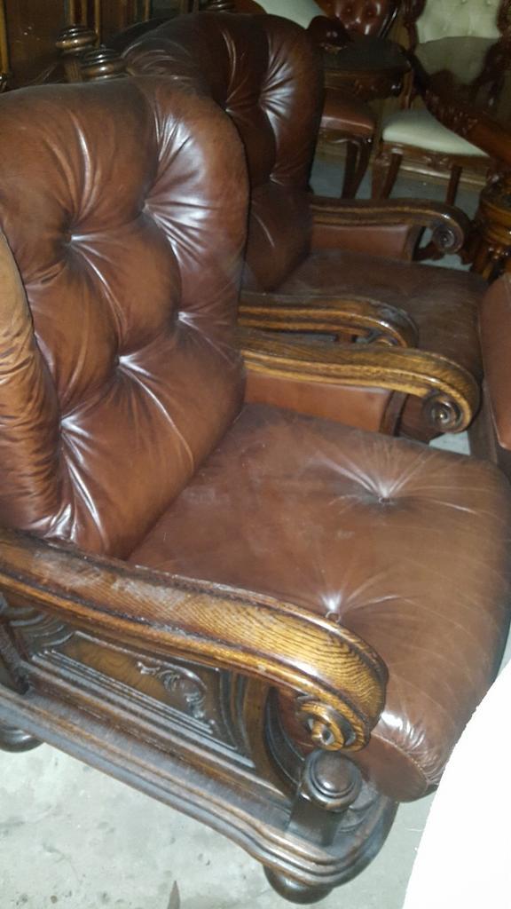 Eiken leder FAUTEUILS LEDER met bank, Huis en Inrichting, Fauteuils, Gebruikt, 75 tot 100 cm, Ophalen