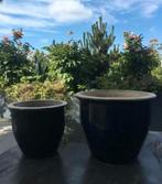 Grote oud Hollandse terracotta geglazuurde blauw bloempotten, Tuin en Terras, Bloempotten, 25 tot 40 cm, Gebruikt, Rond, Ophalen of Verzenden