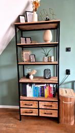 Boekenkast Kyan - zwart/hout naturel - 190x80x40 cm, Ophalen, 50 tot 100 cm, Zo goed als nieuw, Met lade(s)
