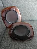 Vintage Vereco bruin bord glas set van 4 glazen borden, Gebruikt, Ophalen of Verzenden, Glas, Bord(en)