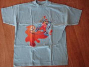 2x blauw t-shirt met opdruk maat 128  