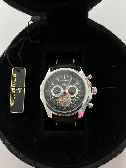 Newton & Sons automaat., Sieraden, Tassen en Uiterlijk, Horloges | Heren, Zo goed als nieuw, Overige merken, Staal, Leer, Ophalen of Verzenden