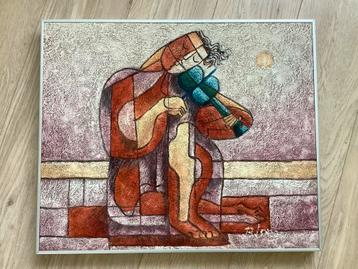 De Violist - schilderij door B. Long beschikbaar voor biedingen