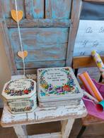 Supertoffe blikkenset met geborduurde bloemmotieven & quotes, Ophalen of Verzenden