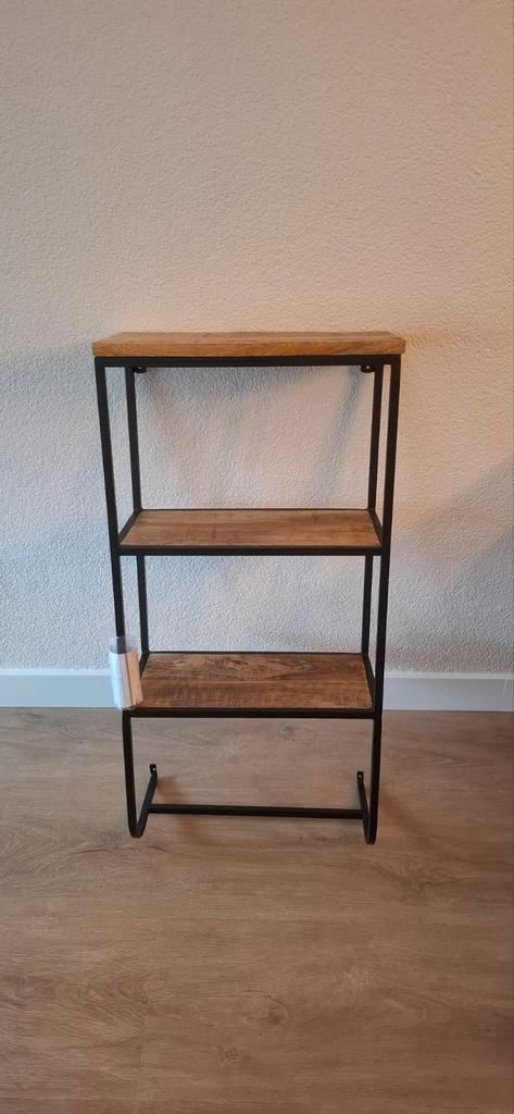 Wandrek Mangohout & Zwart Staal 40x20x80cm NIEUW IN DOOS, Huis en Inrichting, Woonaccessoires | Wandplanken en Boekenplanken, Nieuw