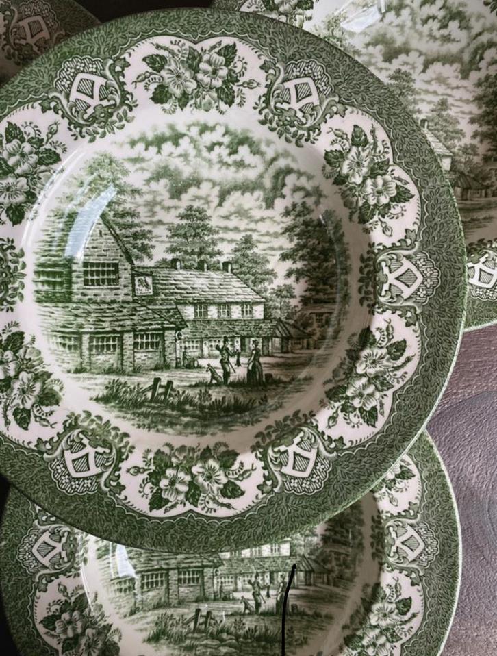Vintage Engelse groene diepe borden | set van 4, Antiek en Kunst, Antiek | Servies los, Ophalen of Verzenden