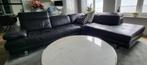 Natuzzi hoekbank, zwart leder, Huis en Inrichting, Ophalen, Zo goed als nieuw, Leer, Modern