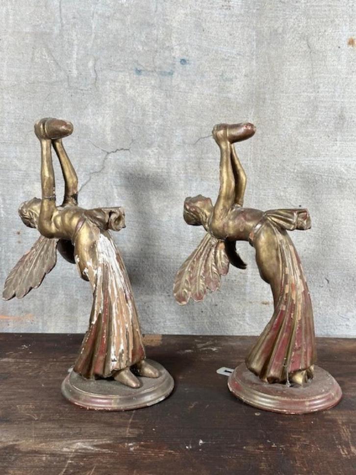 antieke houten engelen 1800 koppel oude beeld engel uniek, Antiek en Kunst, Antiek | Religie, Ophalen of Verzenden