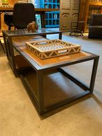 Vintage salontafel van hout, metaal en glas., Huis en Inrichting, Tafels | Salontafels, Ophalen of Verzenden