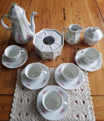Vintage koffie servies, roze bloemen, Schirnding, Bavaria beschikbaar voor biedingen