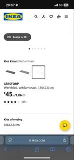 Wit JÄRSTORP Werkblad 186x63.5cm, Kunststof, Gebruikt, Rechthoekig, 50 tot 100 cm
