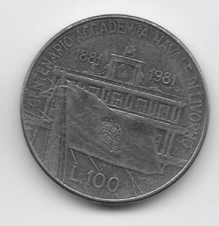 Italië 100 lire 1981 "Livorno naval academy"  KM# 108, Postzegels en Munten, Munten | Europa | Niet-Euromunten, Losse munt, Italië