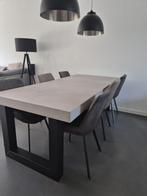 Robuuste beton ciré eettafel met zwarte U-poot + 6 s, Ophalen, Overige materialen, 100 tot 150 cm, 200 cm of meer