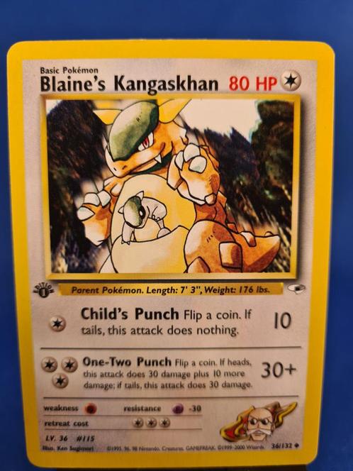 Blaine's Kangaskhan 36/132 - Gym Heroes (1st edition), Hobby en Vrije tijd, Verzamelkaartspellen | Pokémon, Gebruikt, Losse kaart