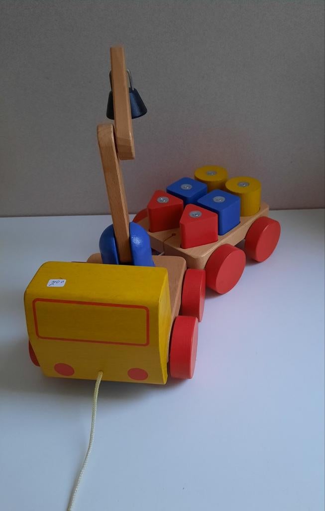 Houten hijskraan met giek en aanhanger met blokken, Ophalen of Verzenden, Nieuw, Duw- of Trekspeelgoed