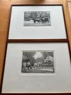 2 Houten Lijsten met Pentekeningen Paardendagen Den Haag, Antiek en Kunst, Ophalen of Verzenden
