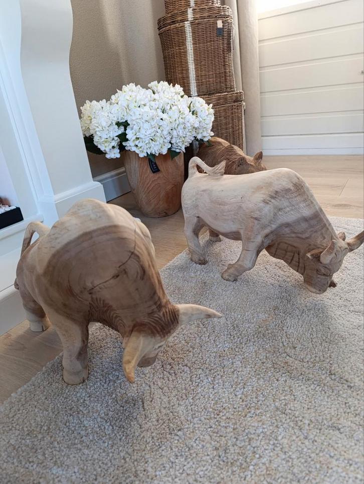 Teakhouten robuuste stier nieuw, Huis en Inrichting, Woonaccessoires | Overige, Nieuw, Ophalen of Verzenden