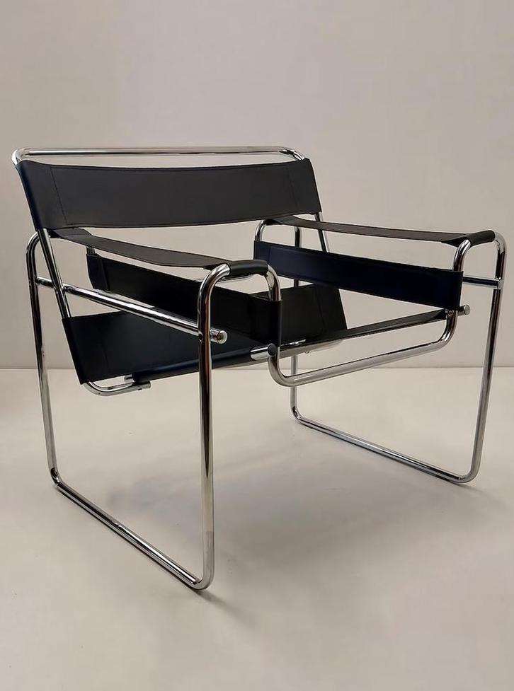 Wassily-inspired Vitra B3 fauteuil / stoel Marcel Breuer., Huis en Inrichting, Fauteuils, Nieuw, Leer, 75 tot 100 cm, Ophalen of Verzenden
