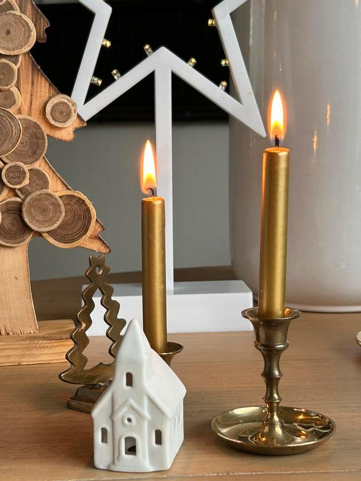 Vintage messing kandelaar voor kleine kaarsjes, Diversen, Kerst, Gebruikt, Ophalen of Verzenden