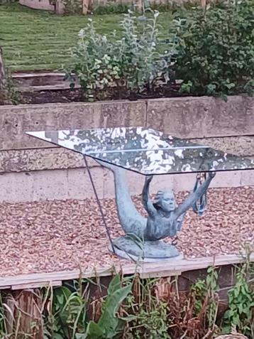 Mermaid glazen tafel 200x100x75cm onderstel brons beschikbaar voor biedingen