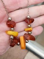 zilveren ketting met grote stukken barnsteen, Verzenden, Zilver, Ketting